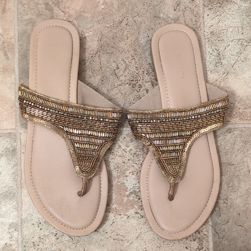 Elegant Beaded Tan Sandals